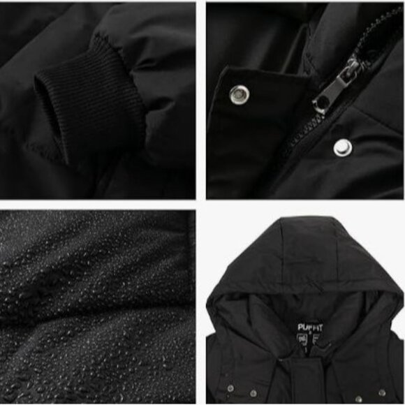Puffit Coat Black NWT Size Large Long Puffer Jacket Thickened Winter Hooded Deep - Picture 7 of 13